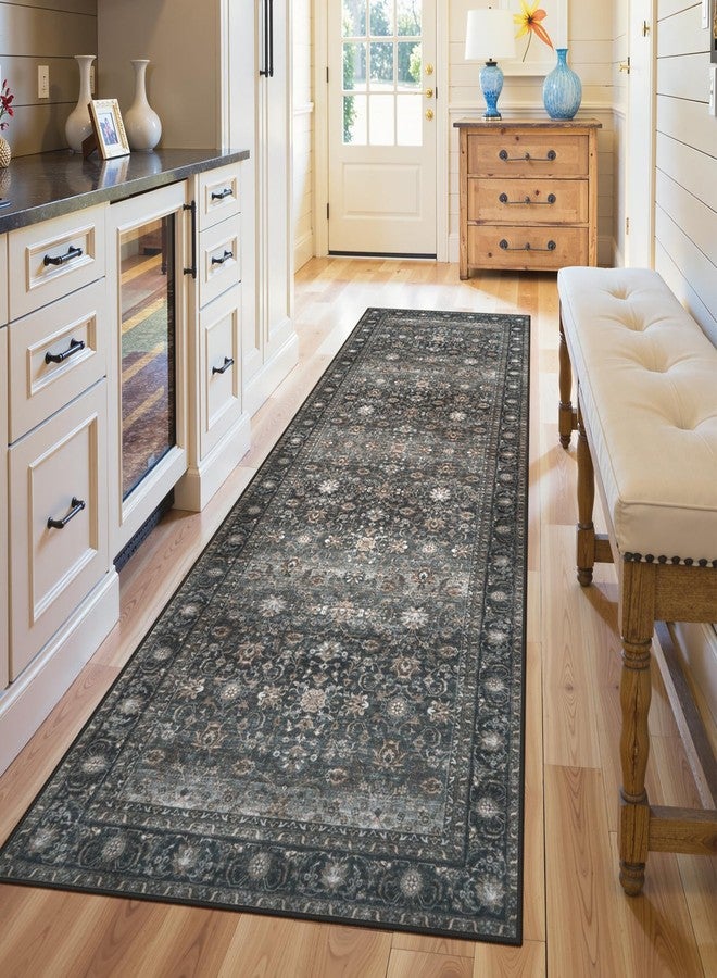 Collive Washable Hallway Runner Rugs, 2'6''x8' Long Kitchen Runners Rug Non Slip Low Pile Entryway Indoor Door Mats, Black Vintage Boho Soft Bathroom Carpet Runner for Laundry, Bedroom - Image 5